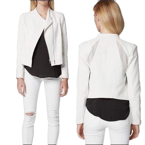 Blank NYC Jackets & Blazers - BLANK NYC White Moto Blazer with Mesh Detail Size Size Large Cropped